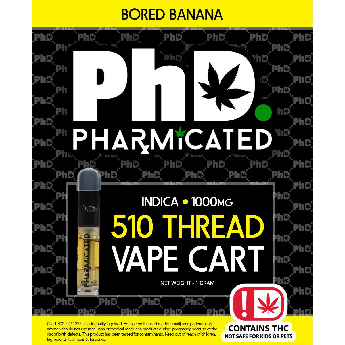 Pharmicated 510 Thread Vape Cart- 1000 mg - Bored Banana (I)