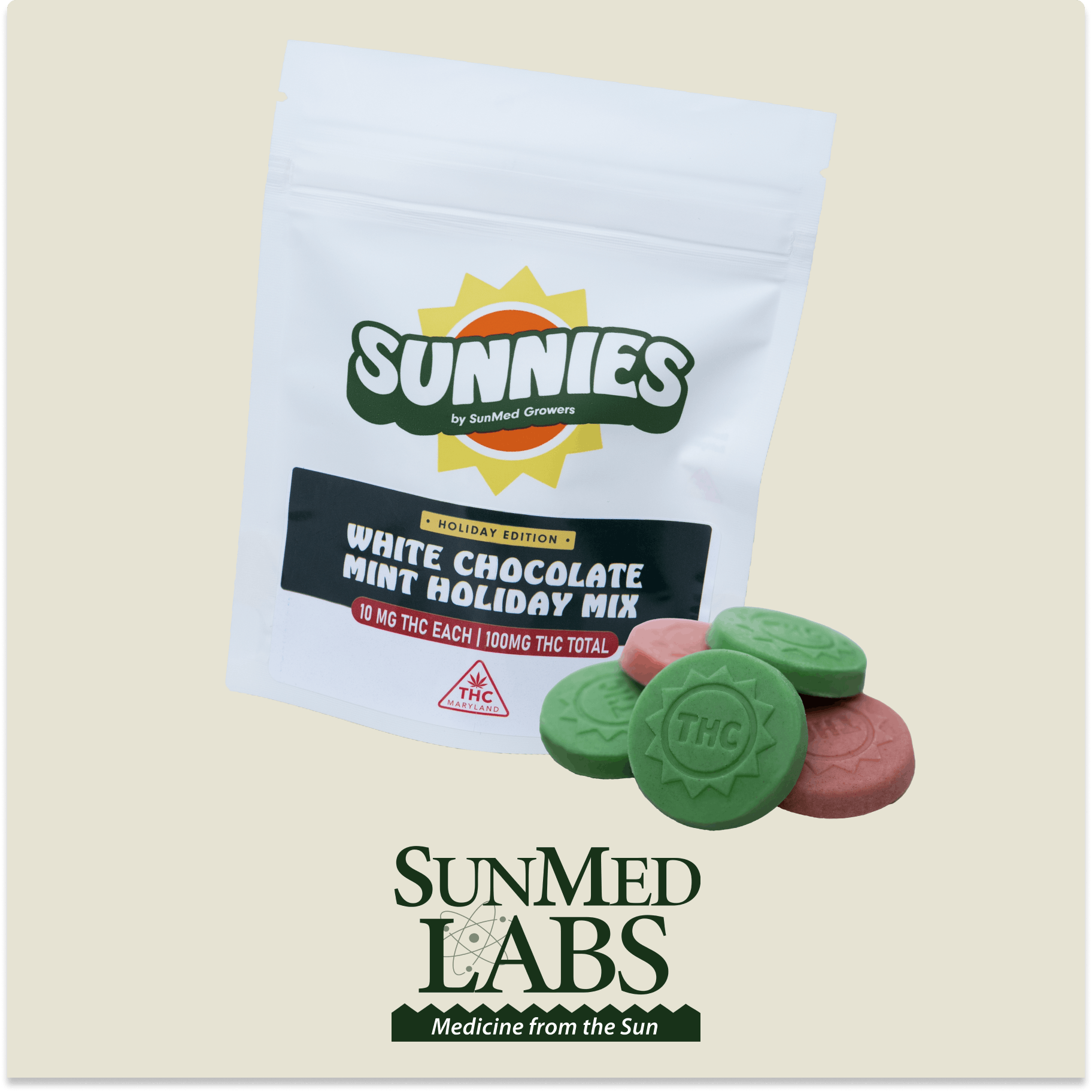 Holiday Mix Mint White Chocolate Edible 100mg - SunMed Growers