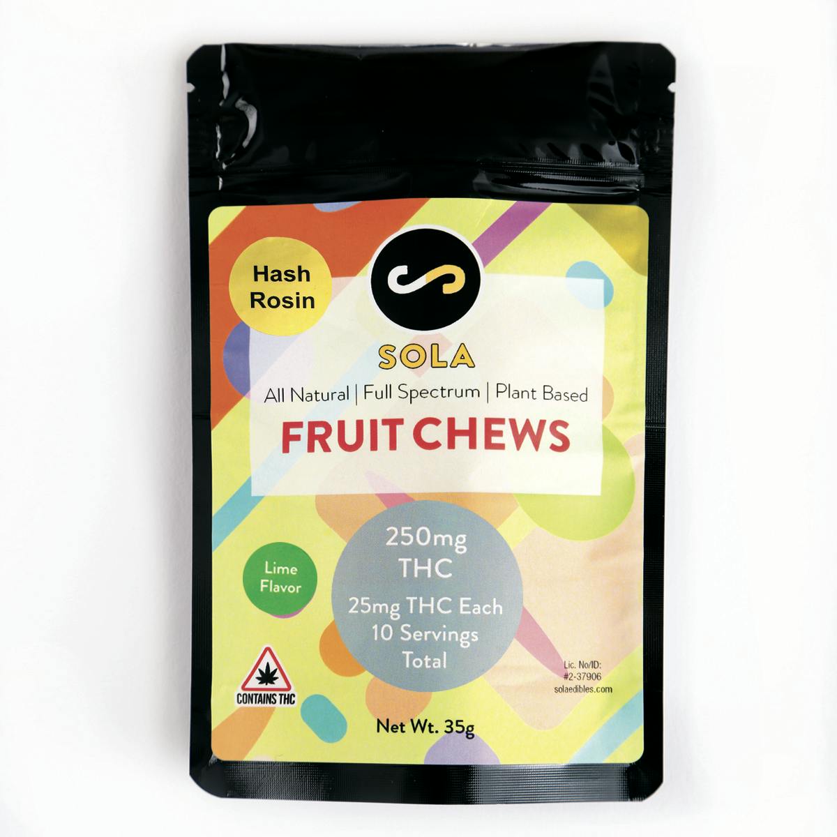 250mg Hash Rosin Fruit Chews Lime Flavor Sola Edibles