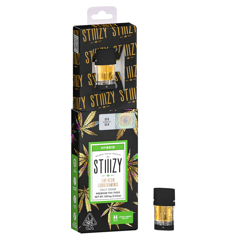 STIIIZY Vape Cartridge - LEMON CHERRY GELATO .5G Live Resin Liquid Diamonds Pod, Cartridges