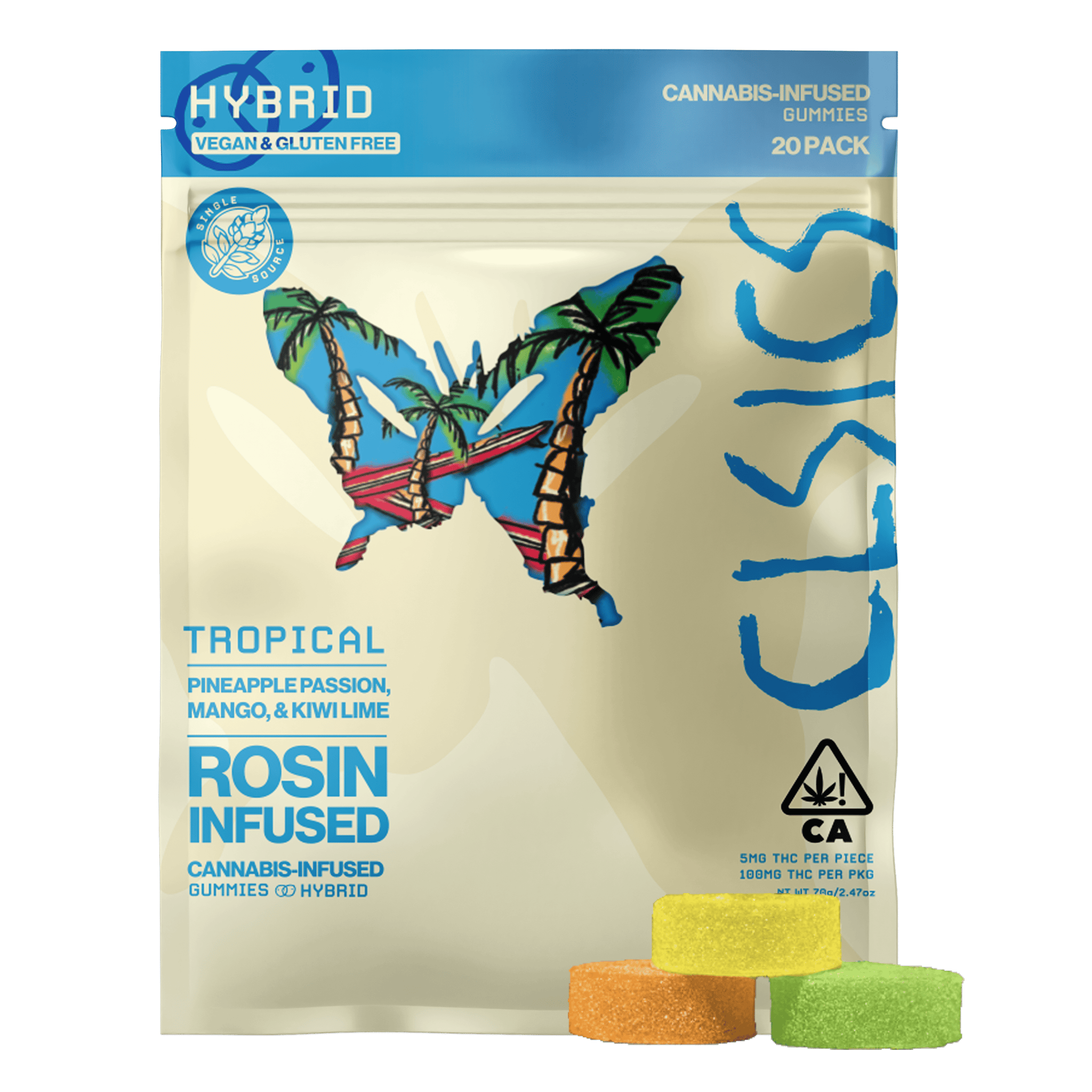 CLSICS Rosin & Rosin Infused Pre Rolls — Tropical Hybrid Live Rosin Infused Gummies - Party Pack - 20ct