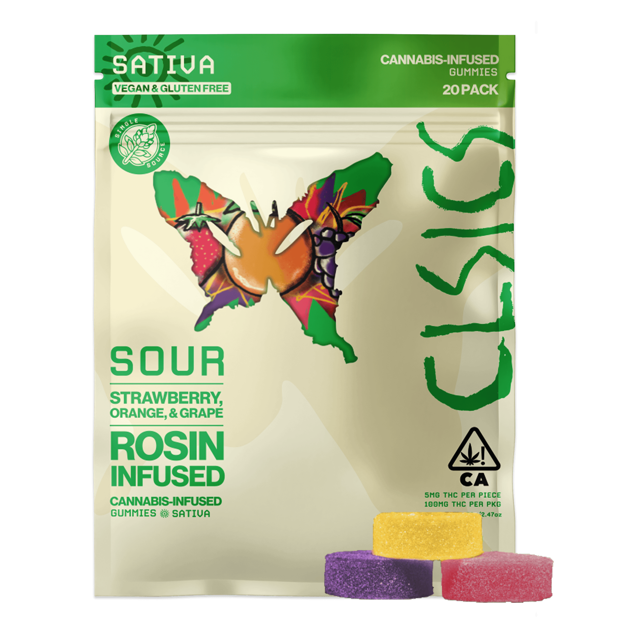 CLSICS Rosin & Rosin Infused Pre Rolls — Sour Sativa 20Pk Gummies - LIVE ROSIN INFUSED PARTY PACK