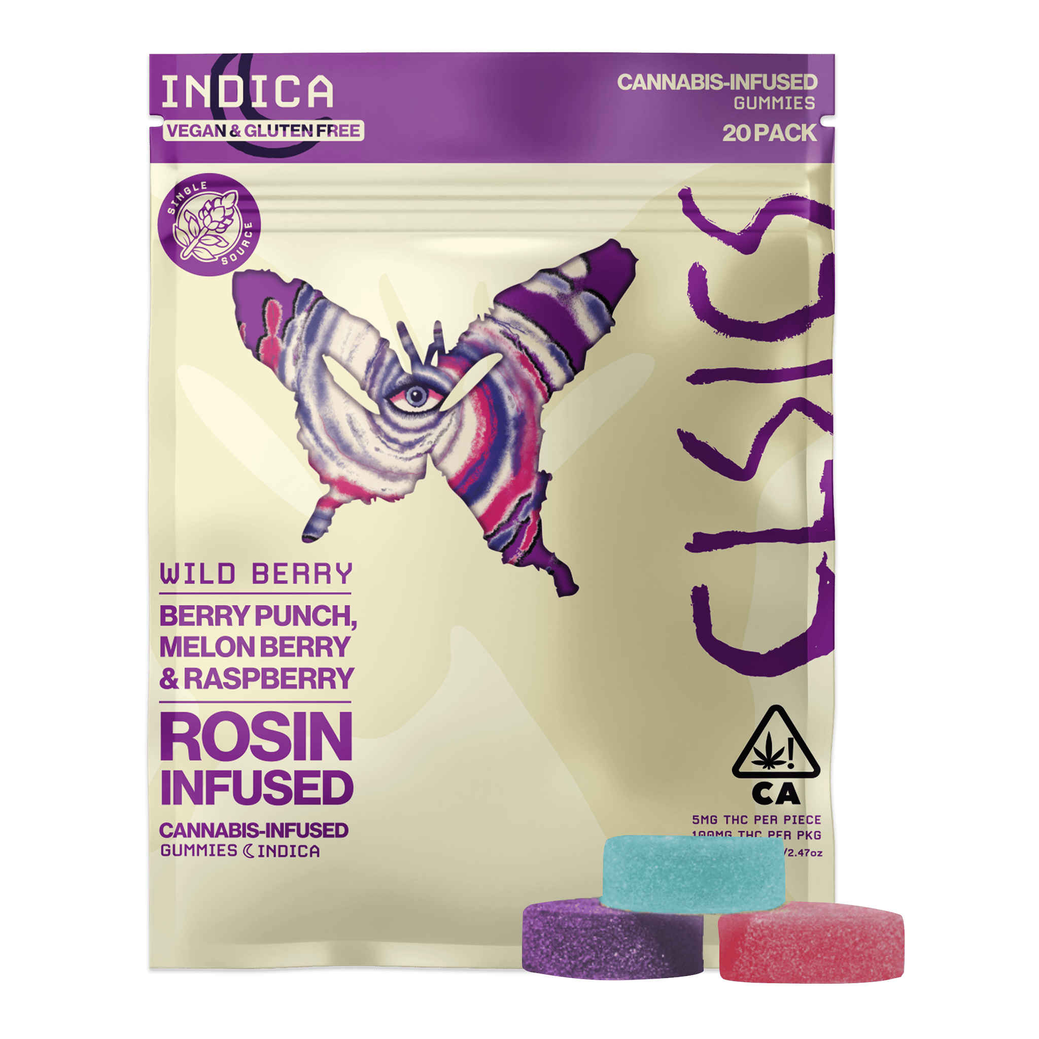 CLSICS Rosin & Rosin Infused Pre Rolls — Wild Berry Indica Live Rosin Infused Gummies - Party Pack - 20ct