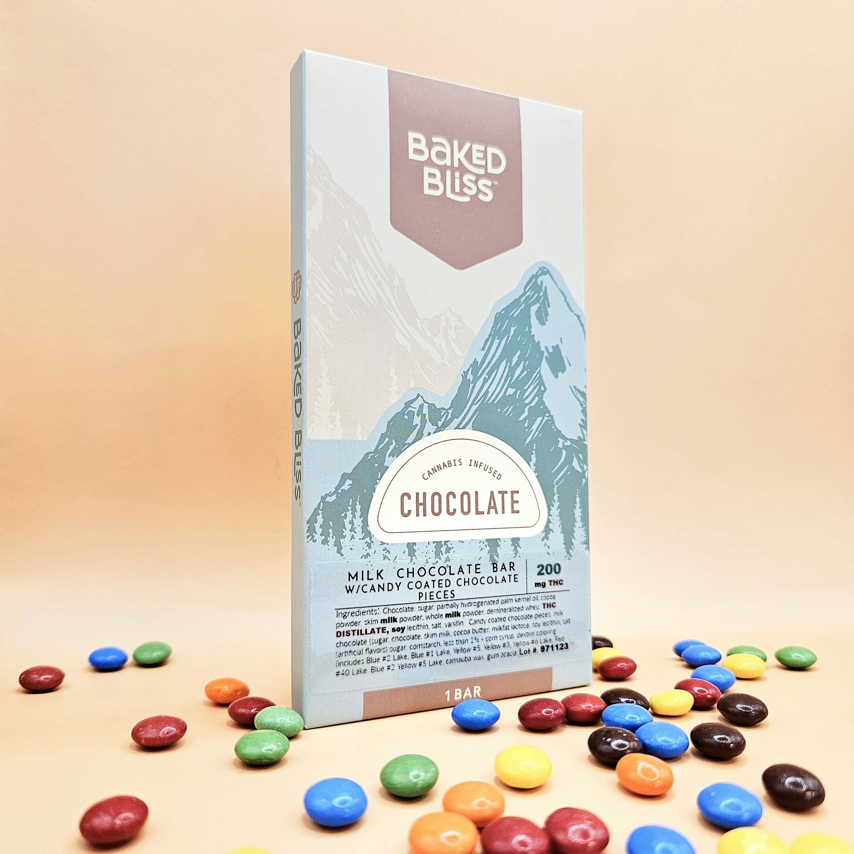 Baked Bliss 200mg Chocolate Bar W/Candy Coated Chocolate Pieces Baked