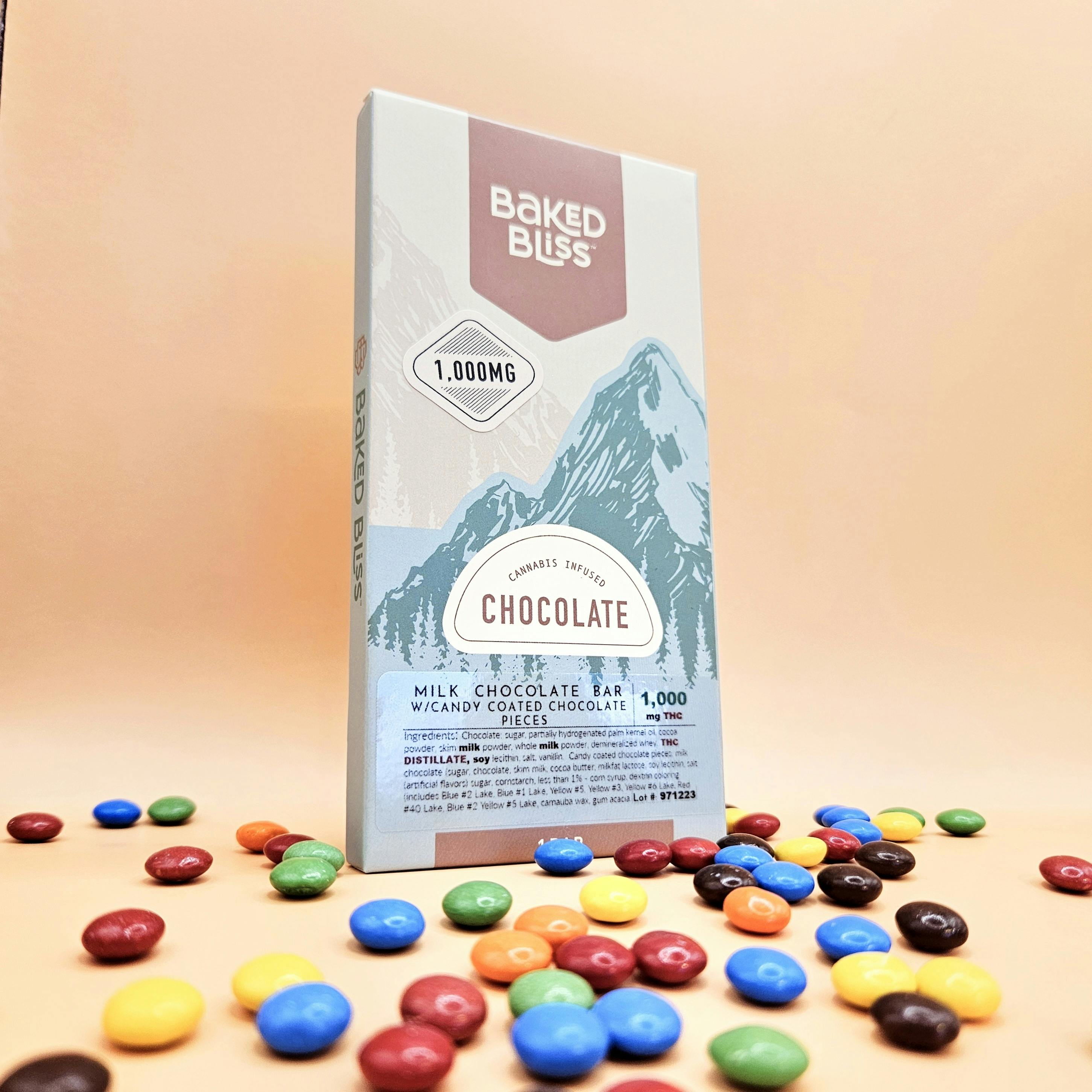 Baked Bliss 1000mg Chocolate Bar W/Candy Coated Chocolate Pieces