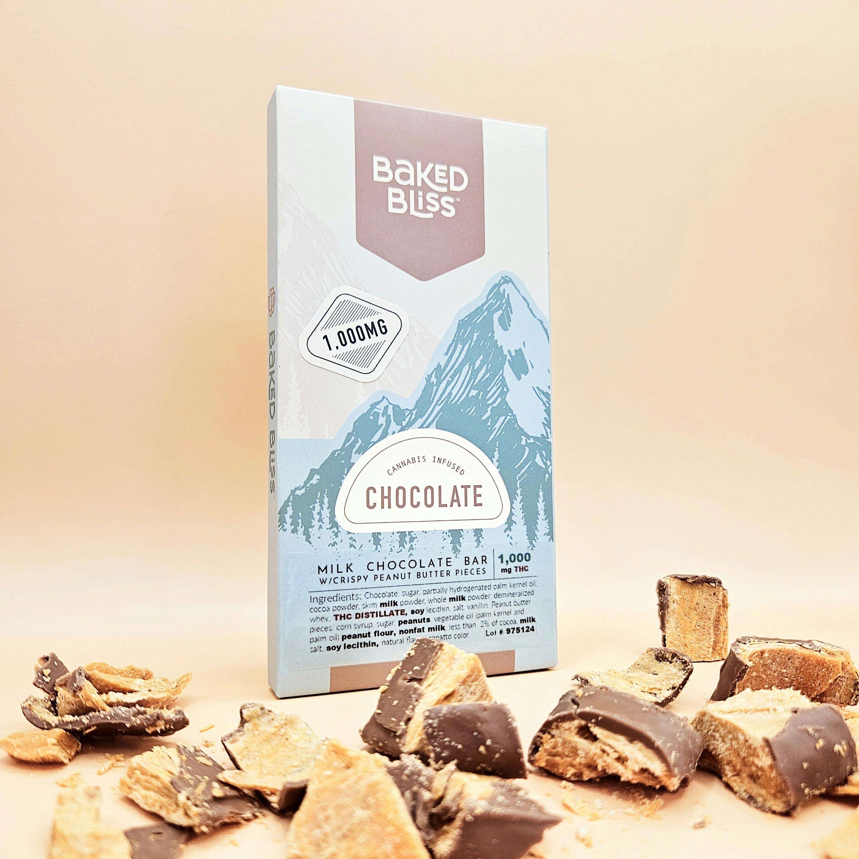 Baked Bliss 1000mg Chocolate Bar W/Crispy Peanut Butter Pieces by Baked Bliss Edibles