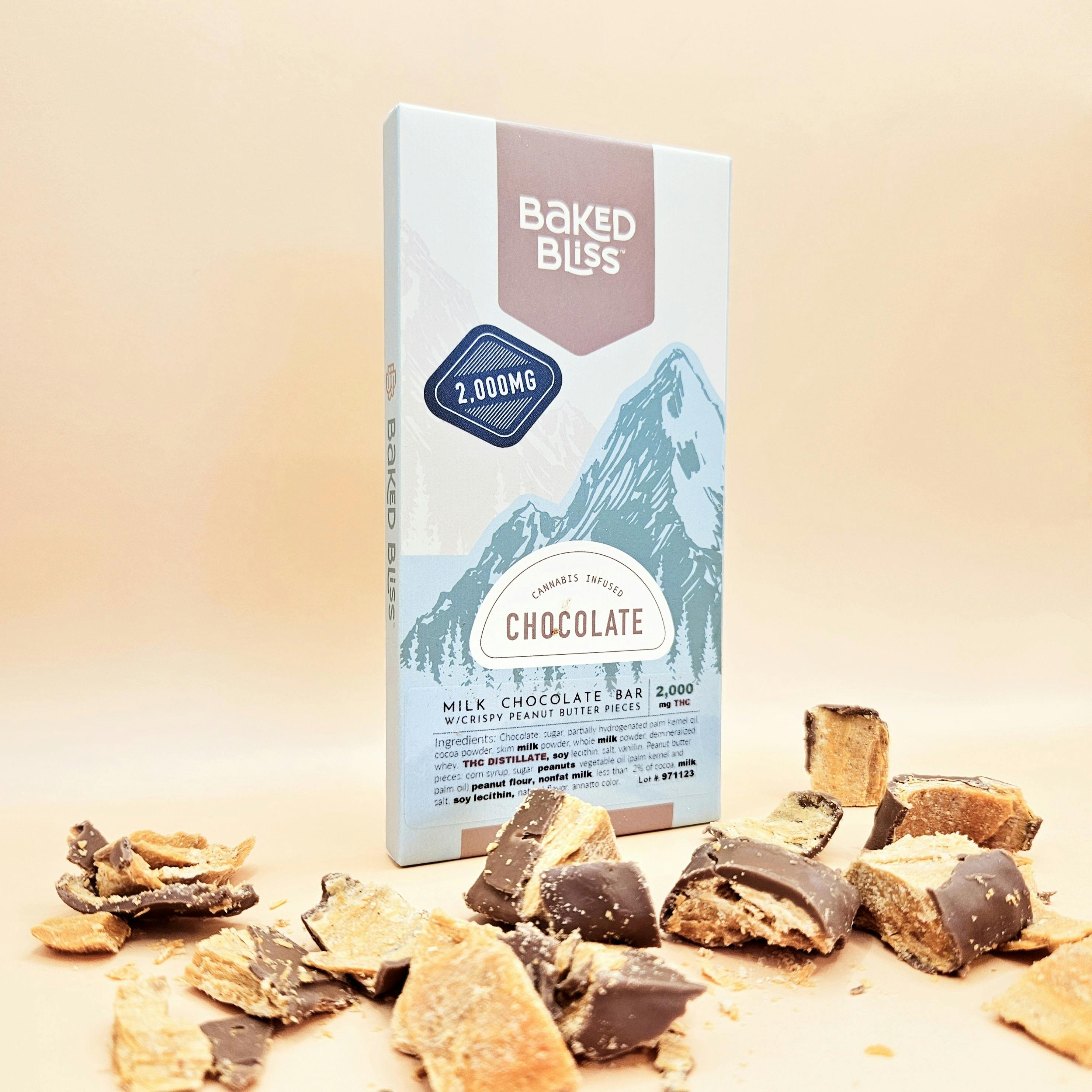 Baked Bliss 2000mg Chocolate Bar W/Crispy Peanut Butter Pieces by Baked Bliss Edibles