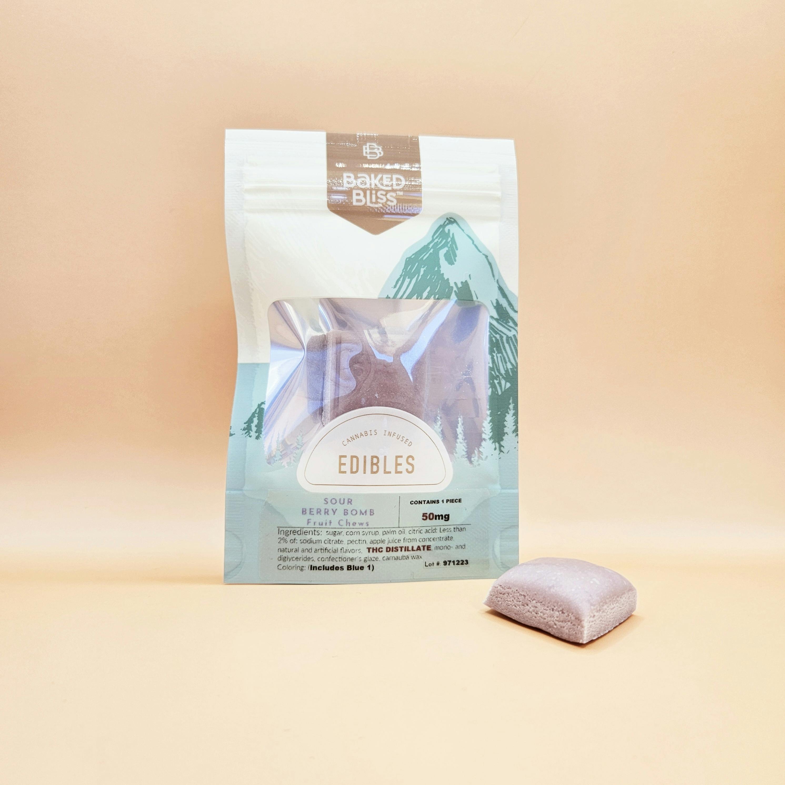 Baked Bliss 50mg Sour Berry Bomb Fruit Chew Baked Bliss Edibles