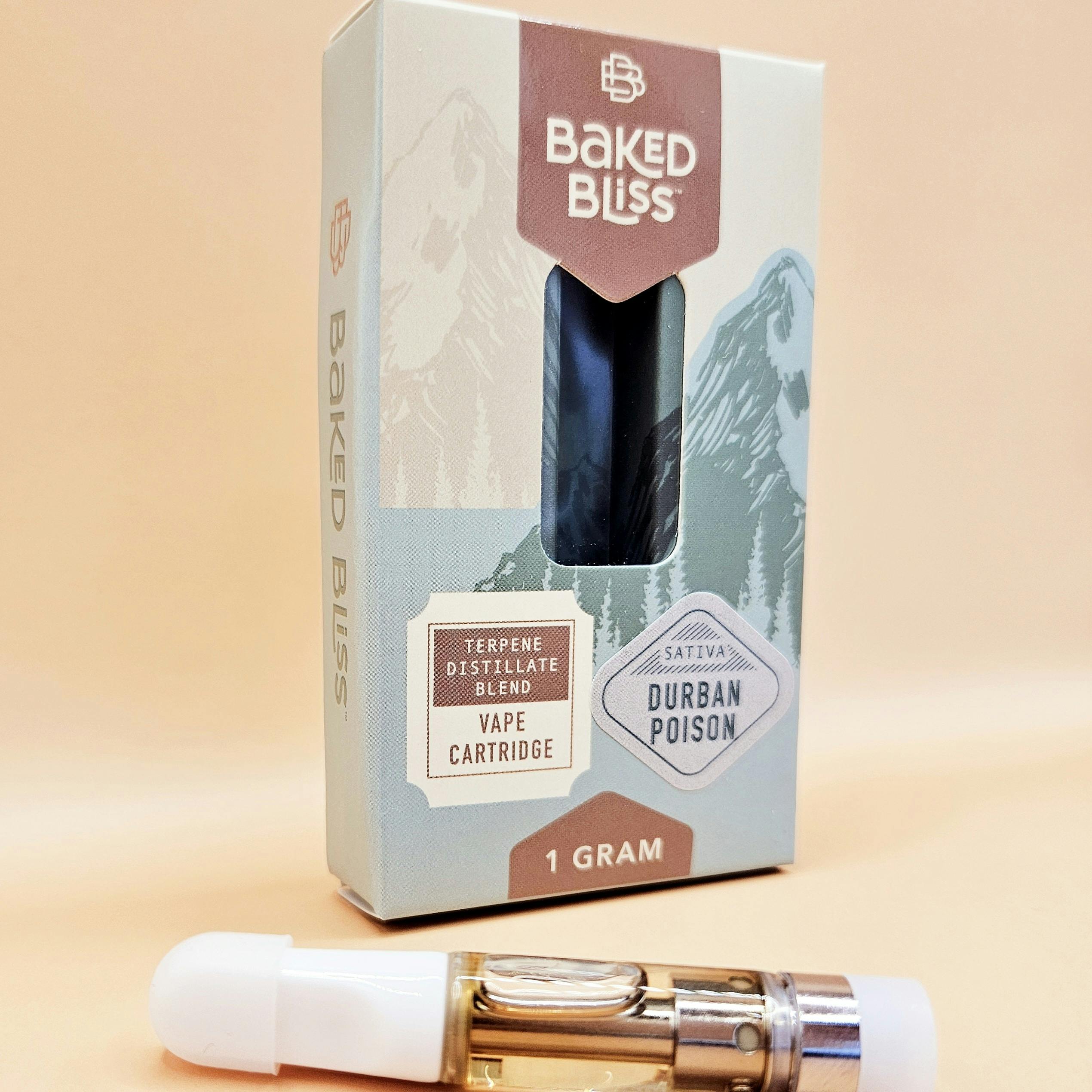Baked Bliss 1g Durban Poison Distillate Cartridge by Baked Bliss Edibles