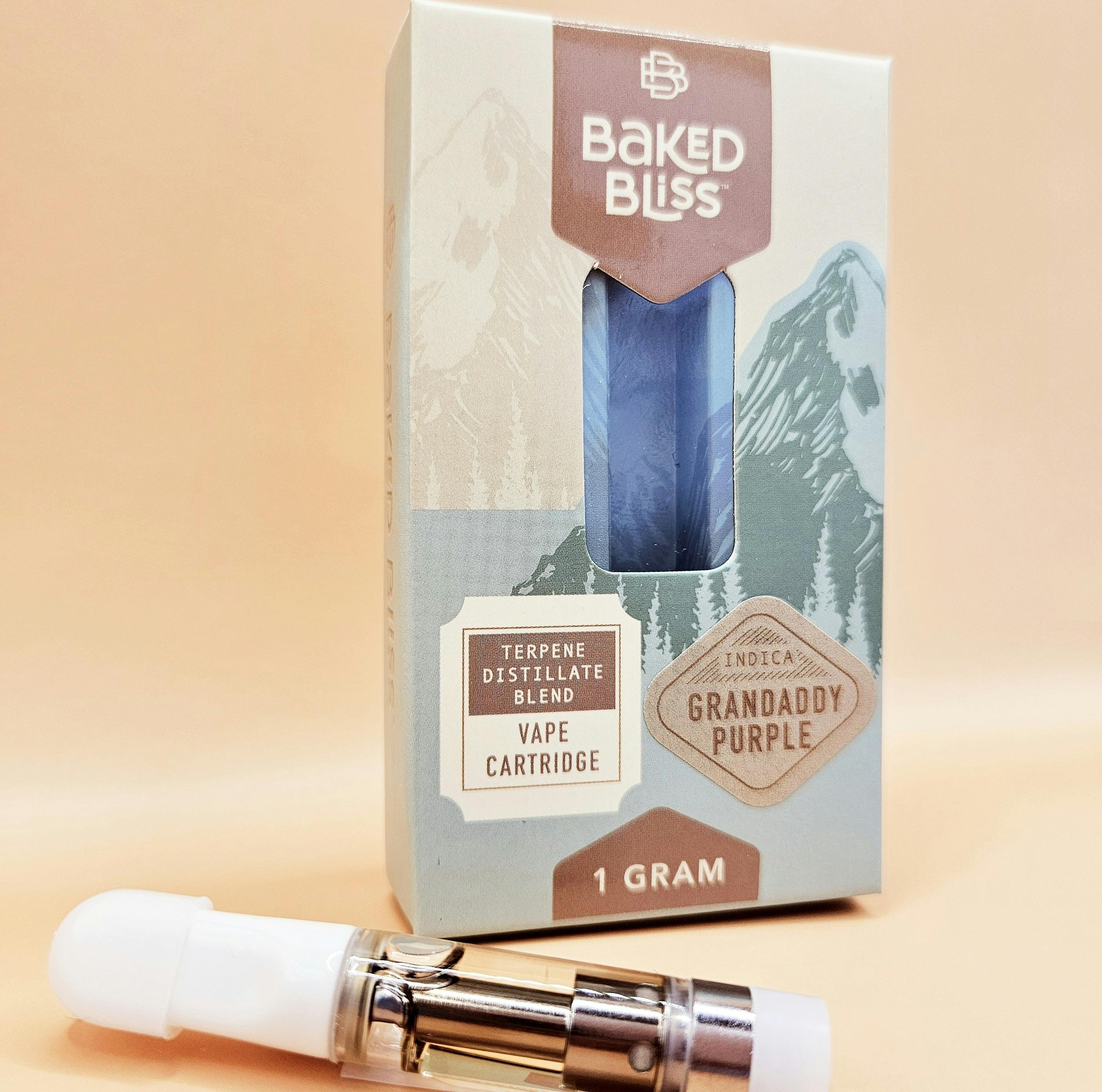 Baked Bliss 1g Granddaddy Purple Distillate Cartridge by Baked Bliss Edibles