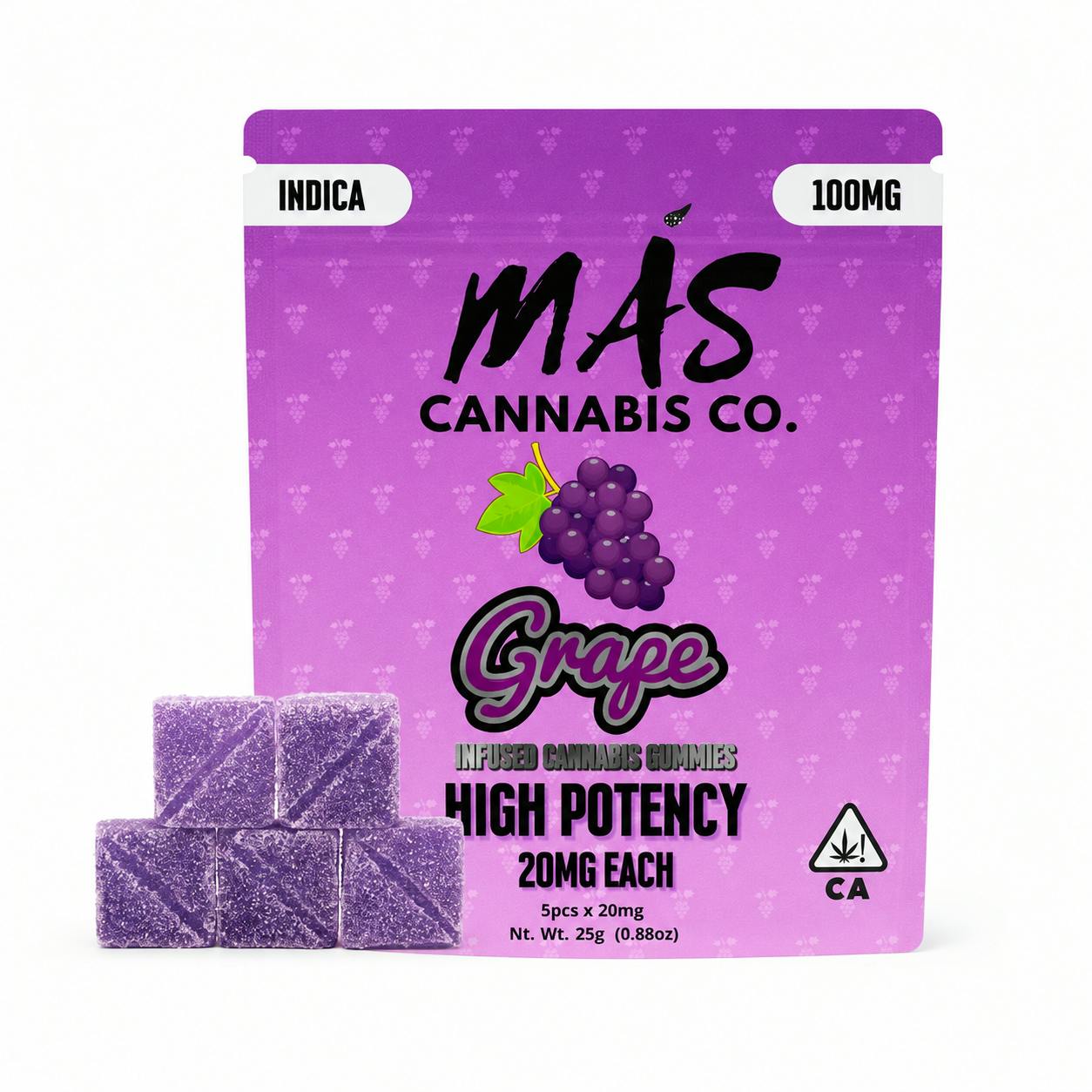 Más 100mg | Indica Grape | High-Dose Gummies (20mg each) - Más