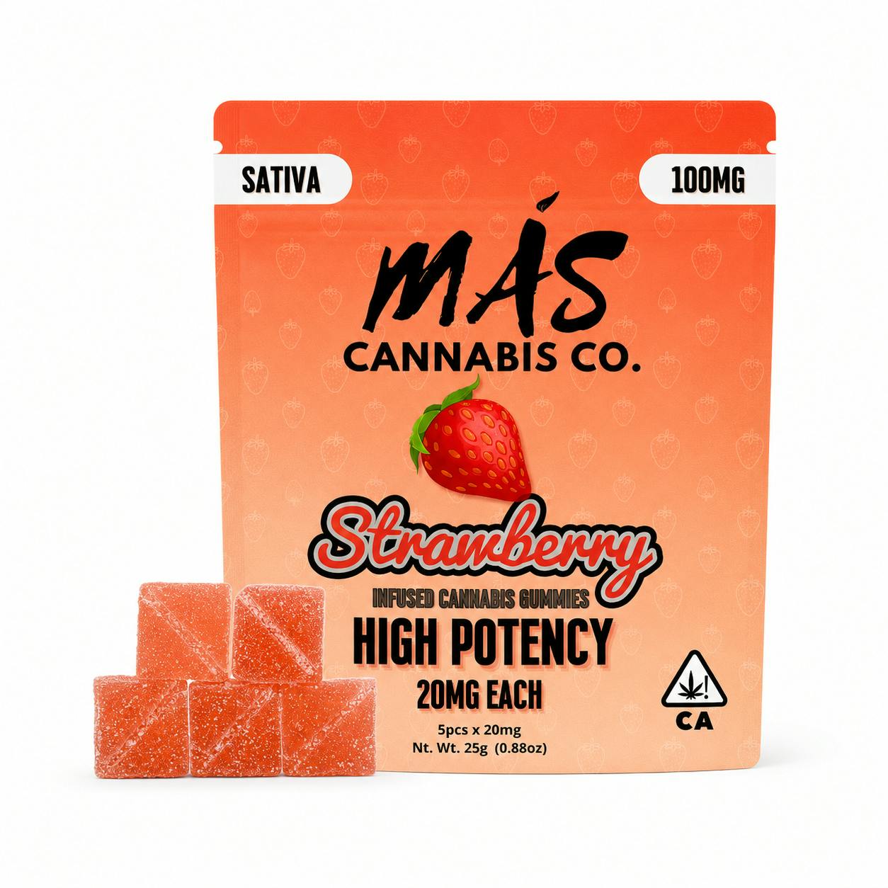 Más 100mg | Sativa Strawberry | High-Dose Gummies (20mg each)