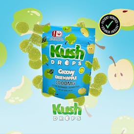 Kush Drops Groovy Green Apple gummies. 1000mg THC per pack!