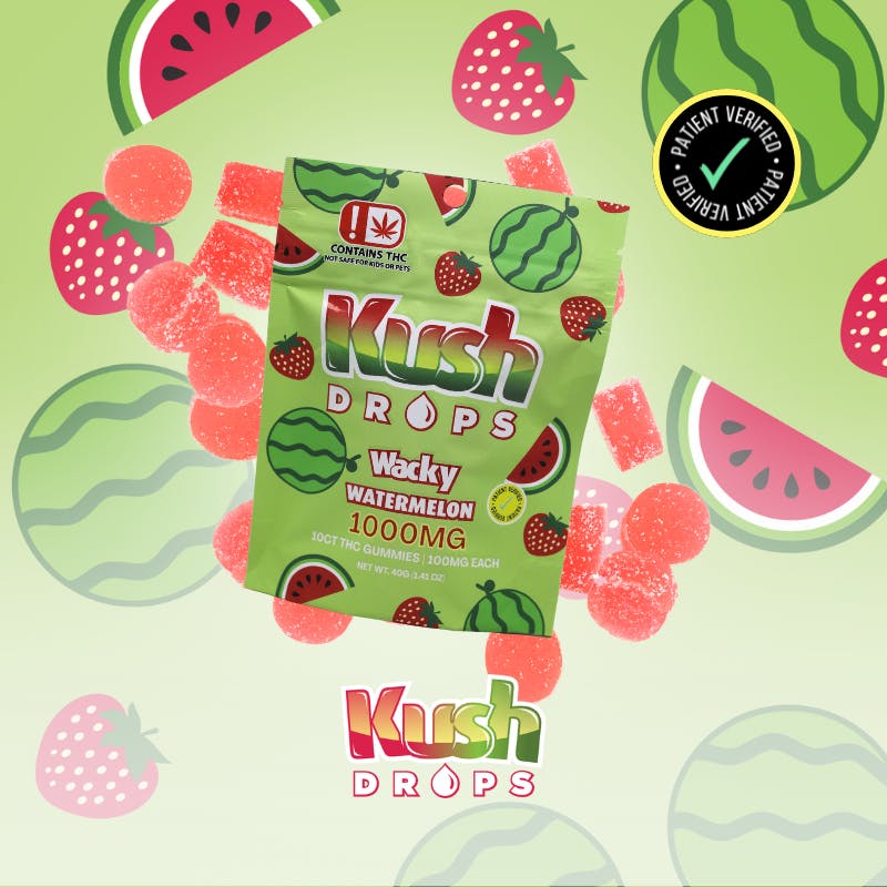 Kush Drops Wacky Watermelon Gummies.