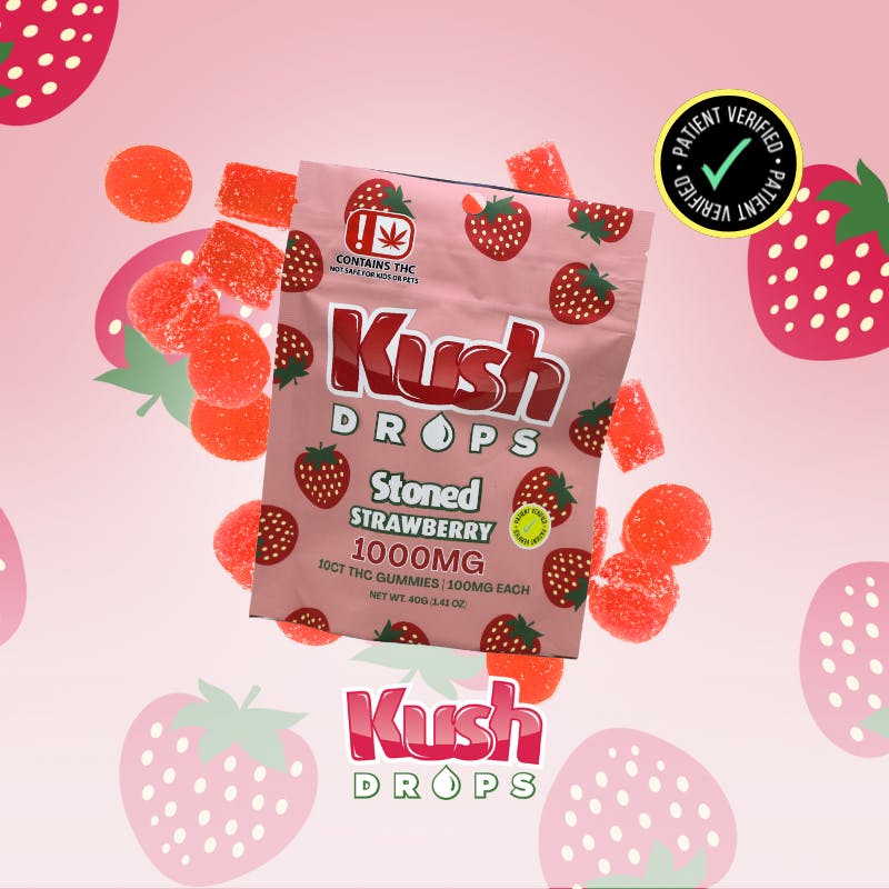 Kush Drops Stoned Strawberry Gummies.