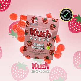 Kush Drops Stoned Strawberry gummies. 1000mg THC per pack!