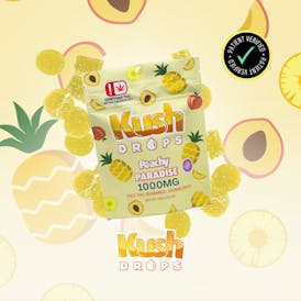 Kush Drops Peachy Paradise gummies. 1000mg THC per pack!