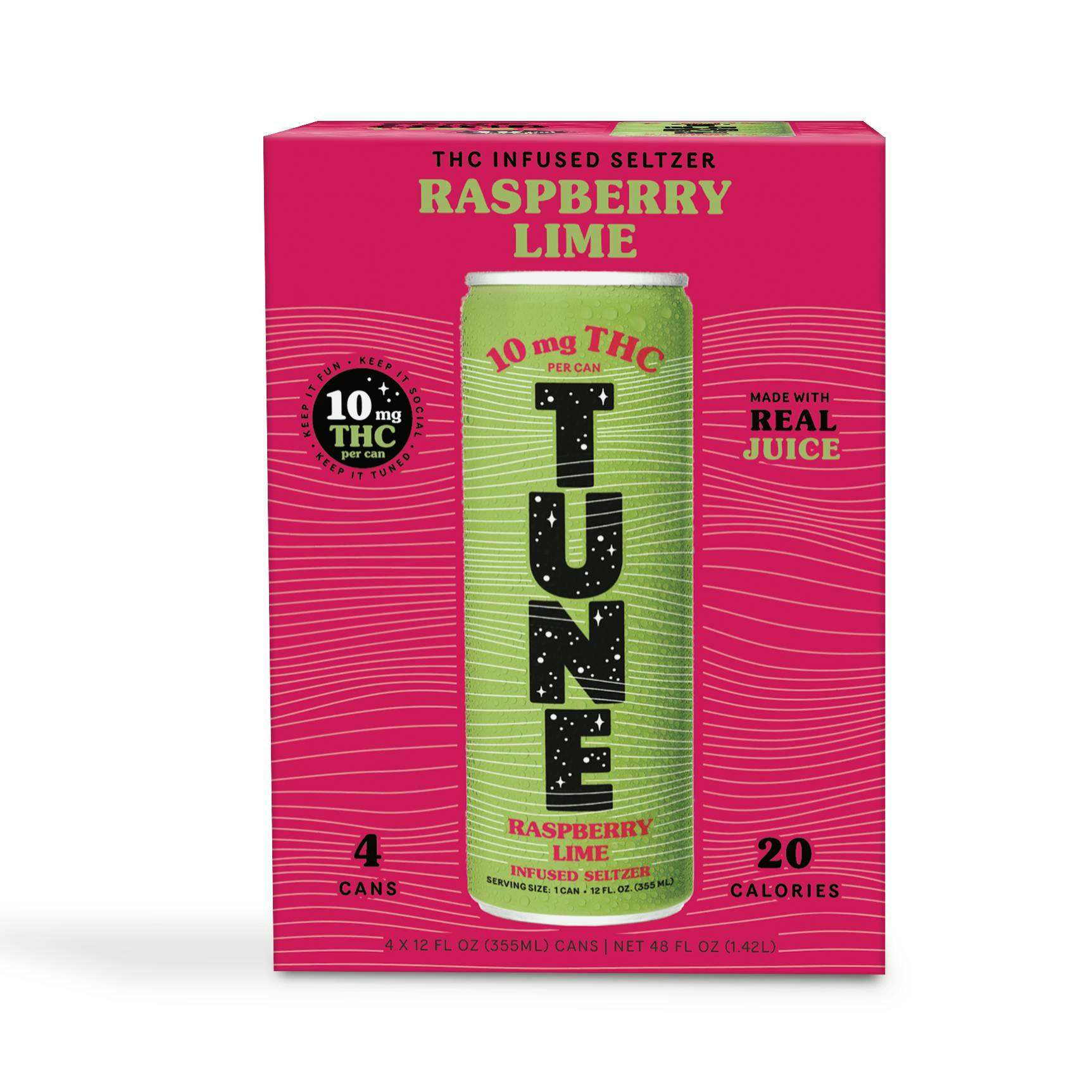 Tune | Raspberry Lime Infused Seltzer | Carbonated | 10mg/ea | 4pk - Tune