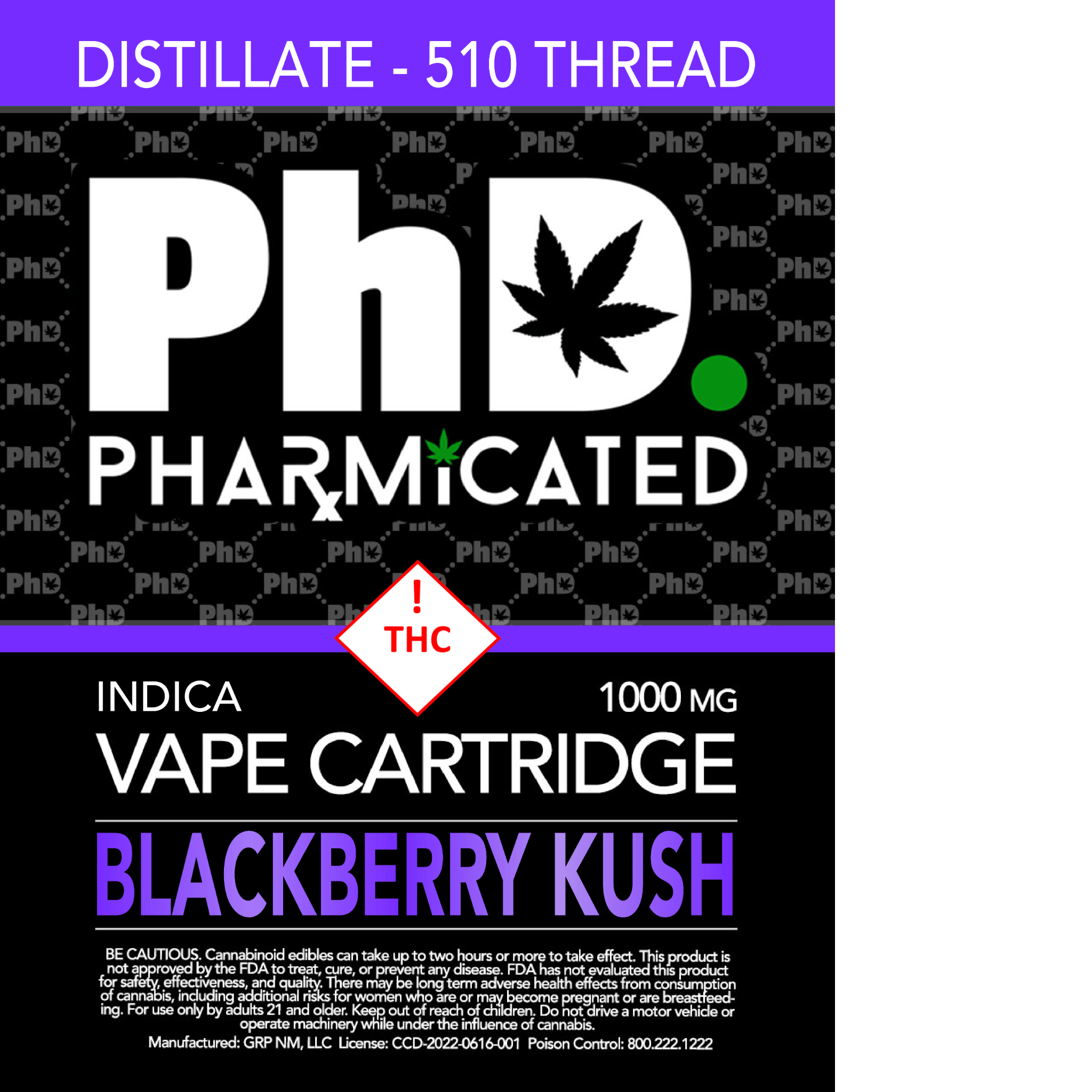 Pharmicated 510 Thread Vape Cart - 1000 mg - Blackberry Kush (I)
