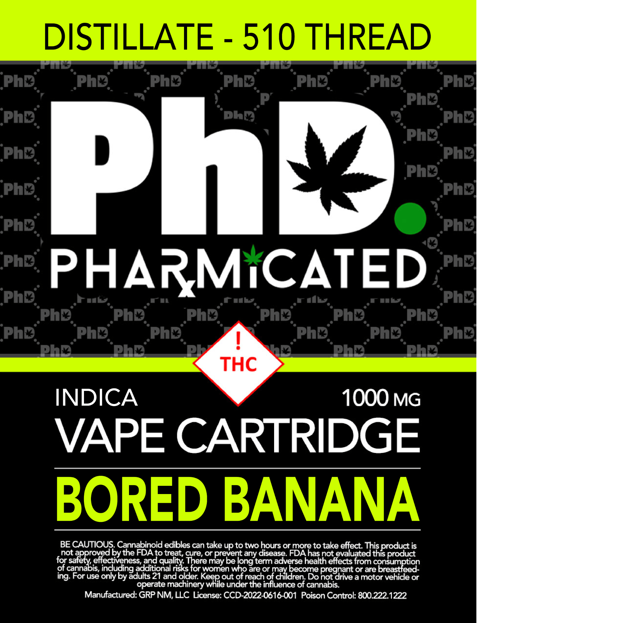 Pharmicated 510 Thread Vape Cart - 1000 mg- Bored Banana (I)