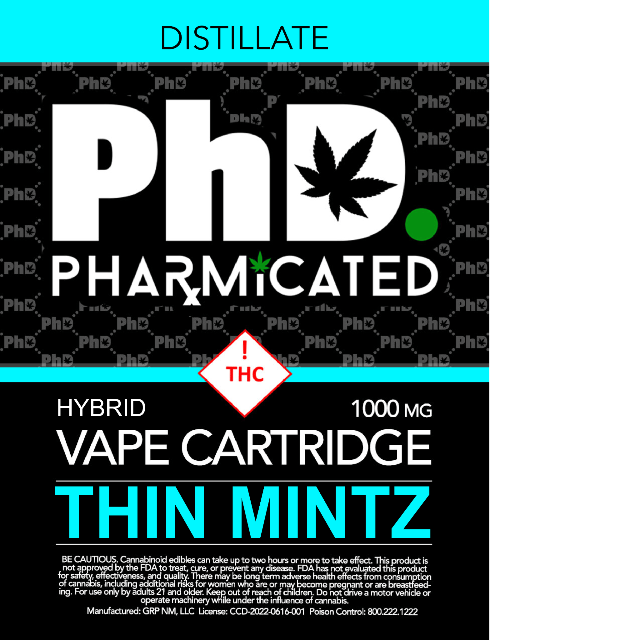 Pharmicated 510 Thread Vape Cart - 1000 mg - Thin Mintz (H)