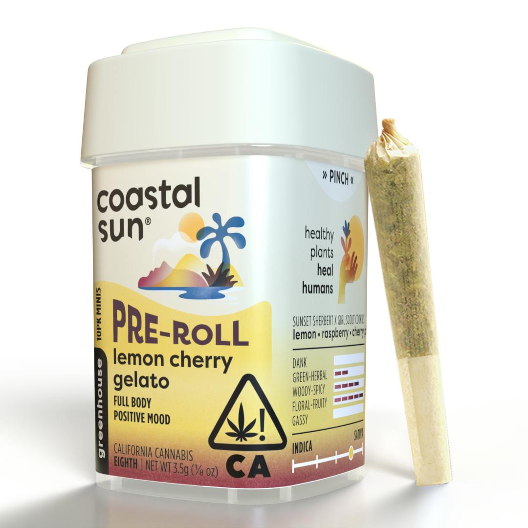 Coastal Sun | Lemon Cherry Gelato | Mini Joints | 0.35g | 10pk
