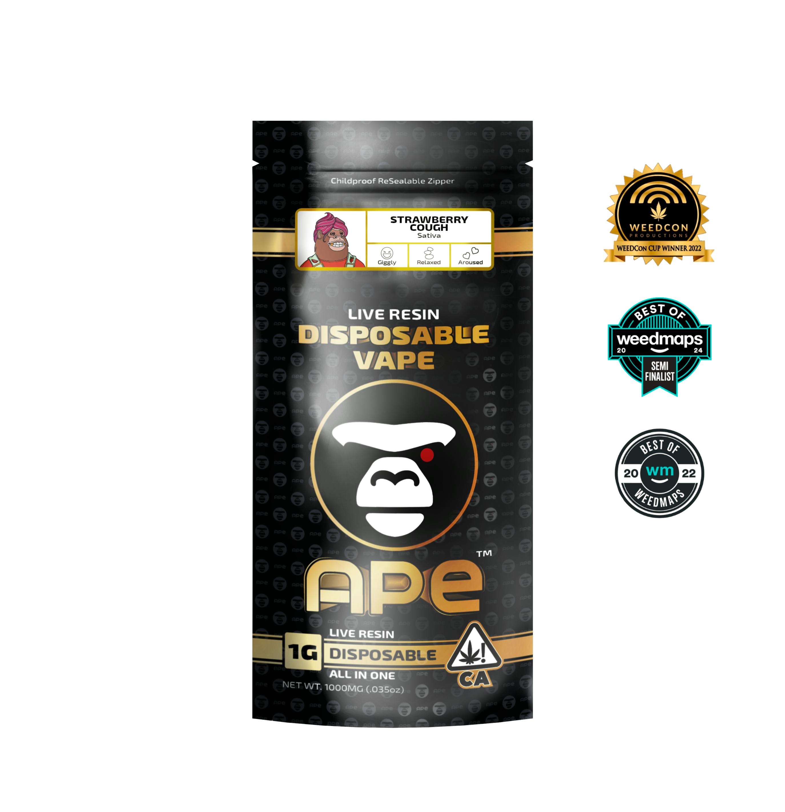 Strawberry Cough — 1g APE Live Resin Disposable Vape (all in one)