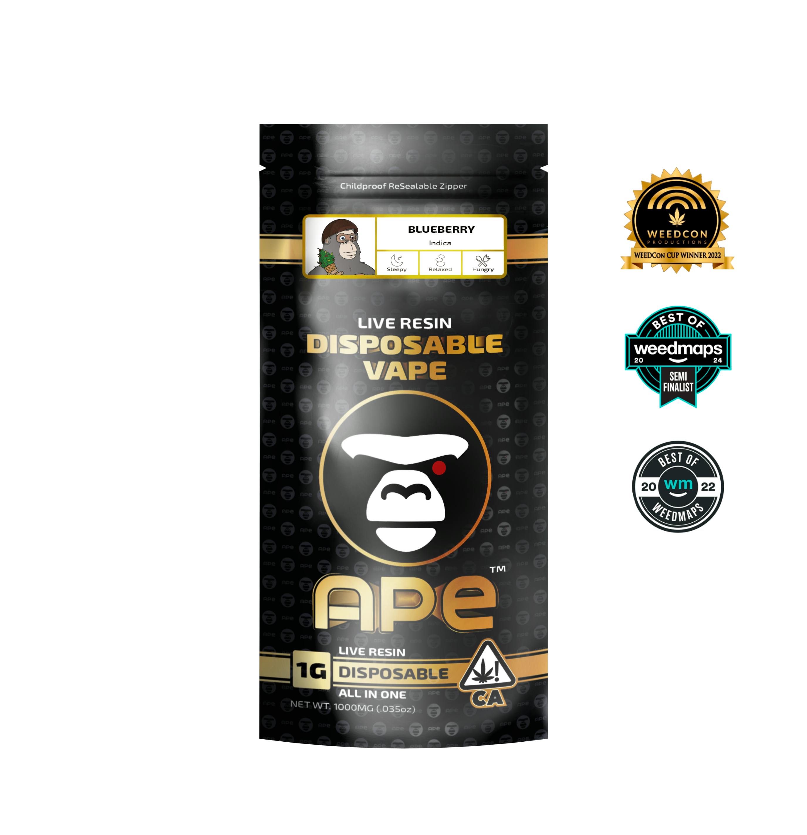 Blueberry  1g APE Live Resin Disposable Vape (all in one) - APE Premium  Cannabis Corp