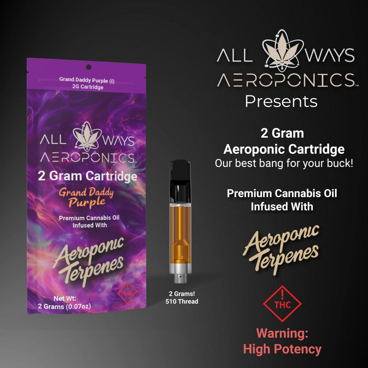 All Ways 2g Grand Daddy Purple Premium Cannabis Oil Cartridge by All Ways Aeroponics
