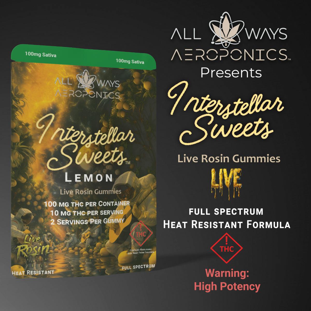 Interstellar Sweets 100mg Live Rosin Gummies - Lemon (S)