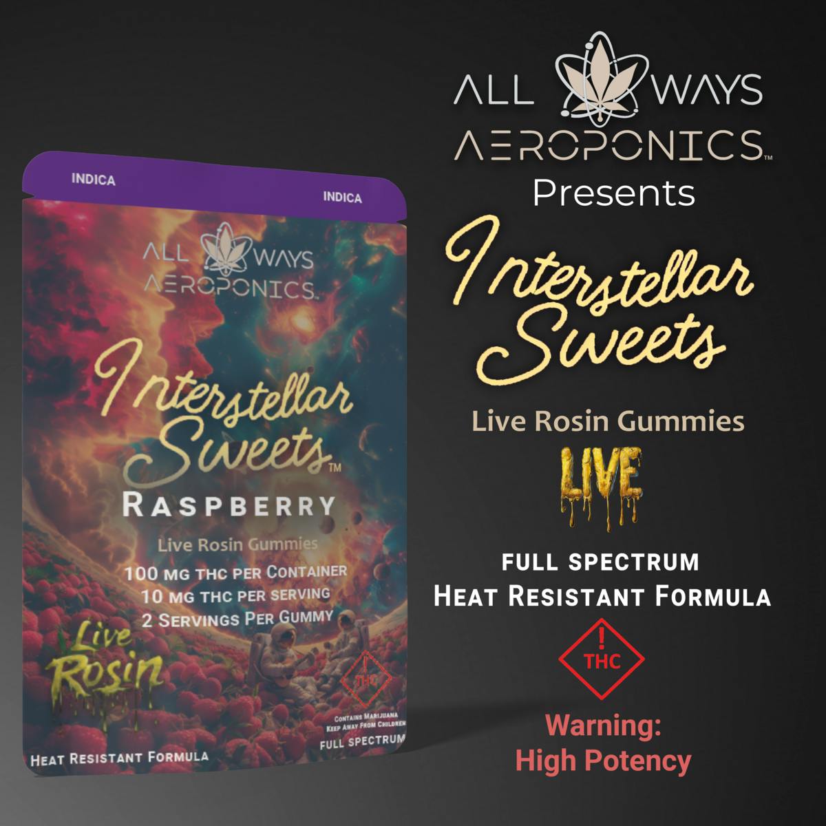 Interstellar Sweets 100mg Live Rosin Gummies - Raspberry (I)