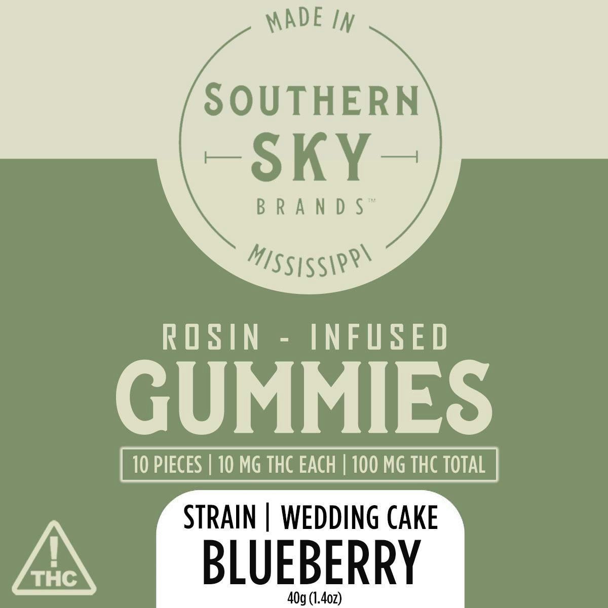 100mg LIVE ROSIN Blueberry Gummies [Wedding Cake] - 9.8mg THC [VEGAN] by Southern Sky Brands
