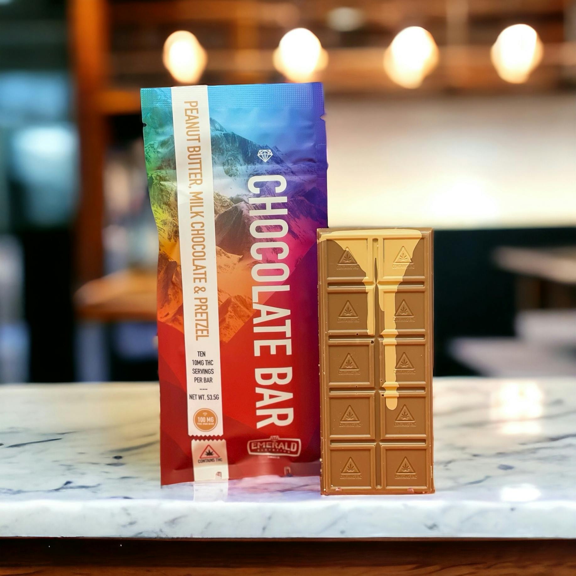 100mg Full Spectrum, Peanut Butter Milk Chocolate & Pretzel Chocolate Bar by Emerald Elevation Cannabis Co