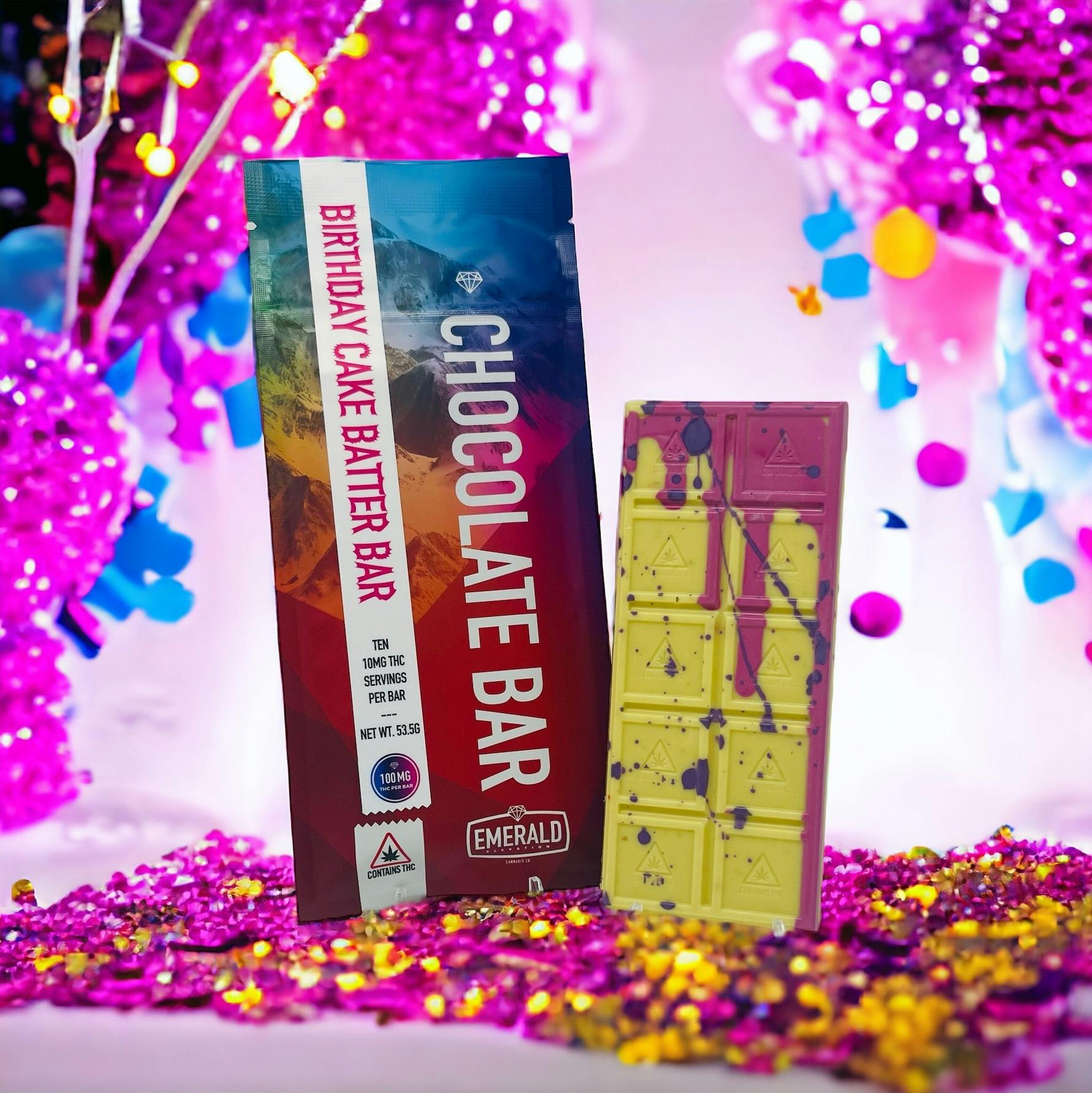 100mg Full Spectrum, Birthday Cake Batter Chocolate Bar by Emerald Elevation Cannabis Co