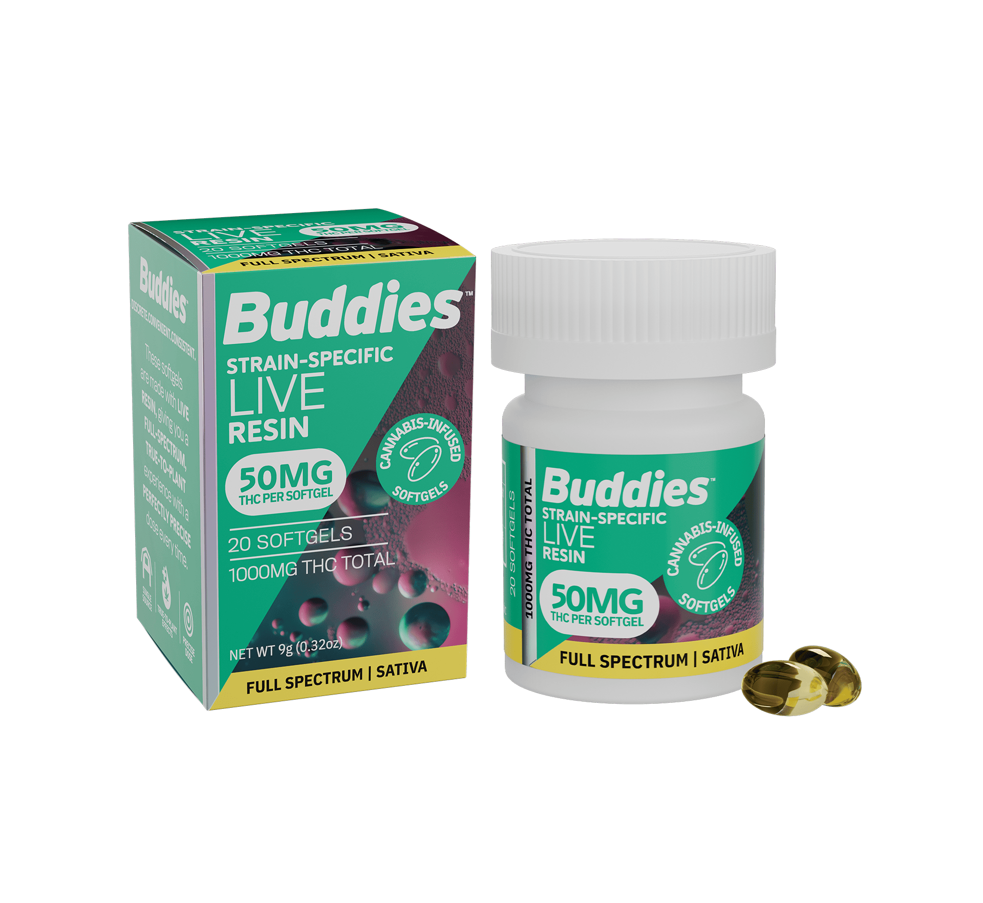 Live Resin Softgels | Sativa | Capsules | 1000mg THC | 20ct | 50mg/ea