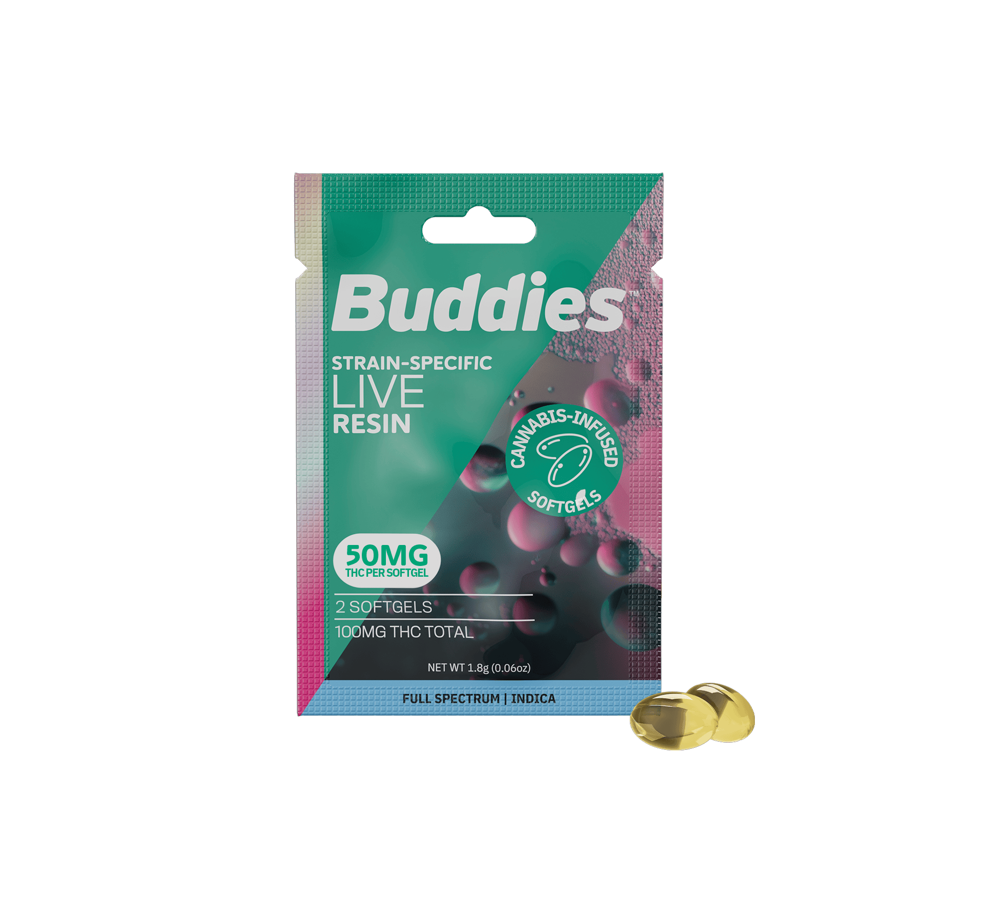 Live Resin Softgels | Indica | Capsules | 100mg THC | 2ct | 50mg/ea