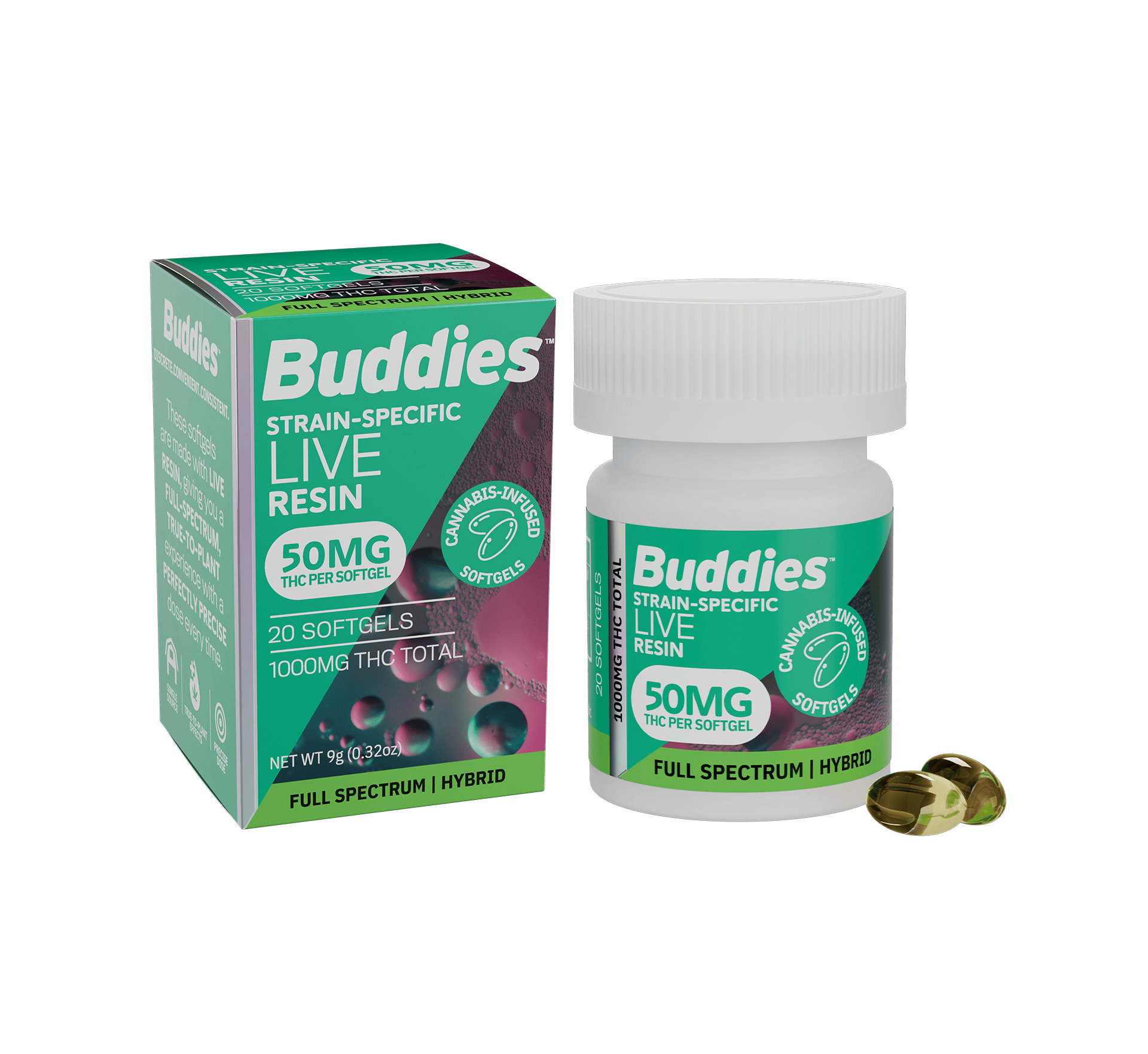 Live Resin Softgels | Hybrid | Capsules | 1000mg THC | 20ct | 50mg/ea