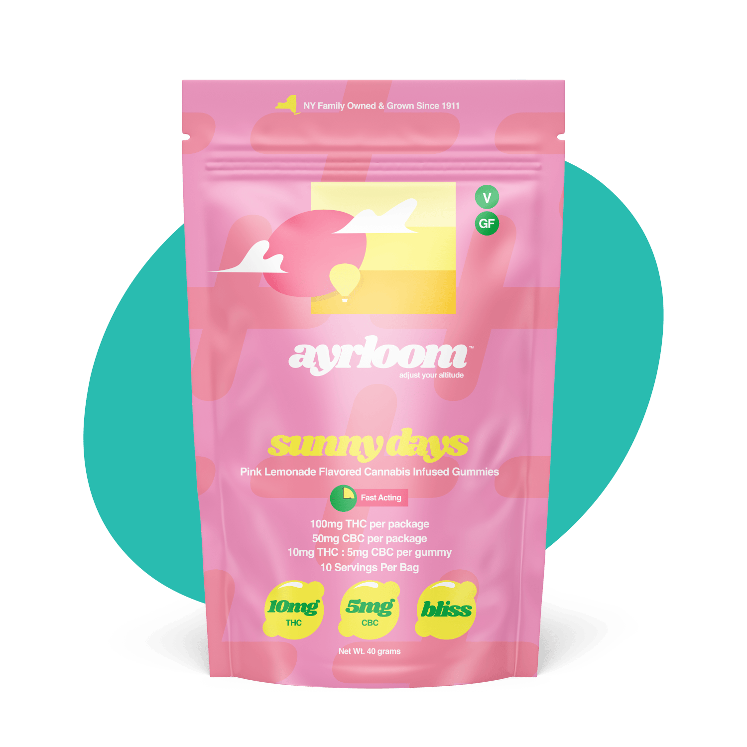 ayrloom | Pink Lemonade "Sunny Days" | 2:1 | 10MG THC : 5MG CBC | 10 Pack at Corner House