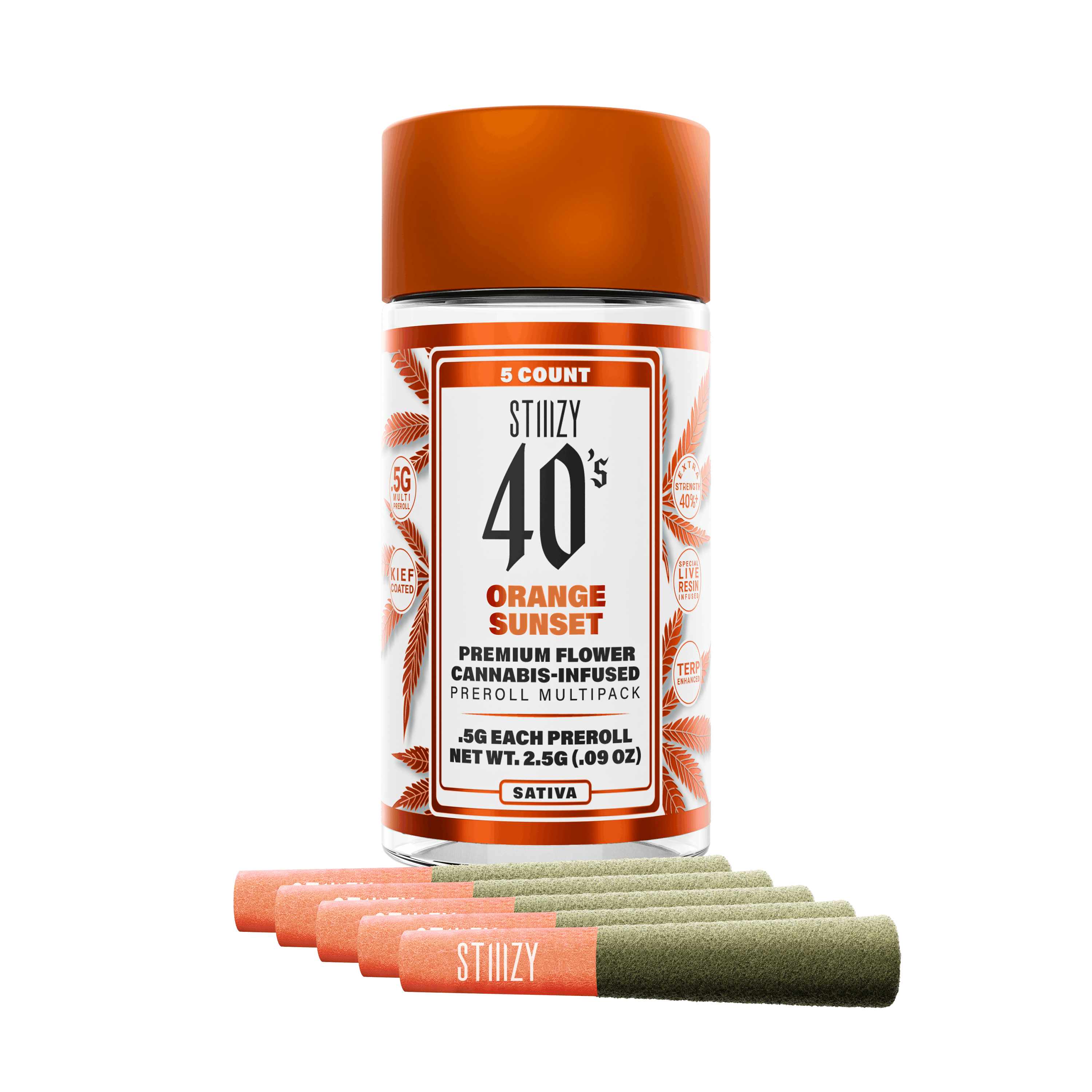 STIIIZY - ORANGE SUNSET - .5G 40's Infused Preroll 5 Pack — Infused Pre-Rolls