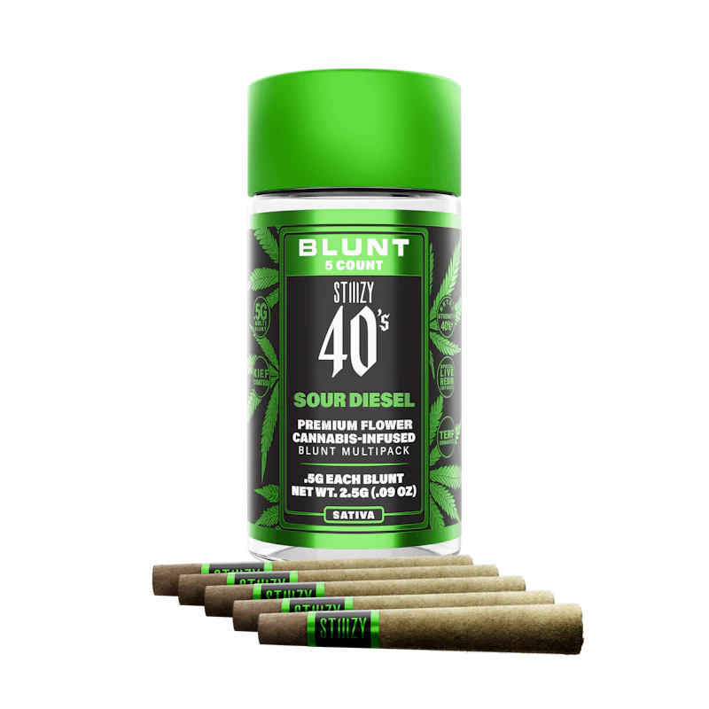 STIIIZY - SOUR DIESEL - .5G 40's Infused Mini Blunt 5 Pack, Infused Pre-Rolls