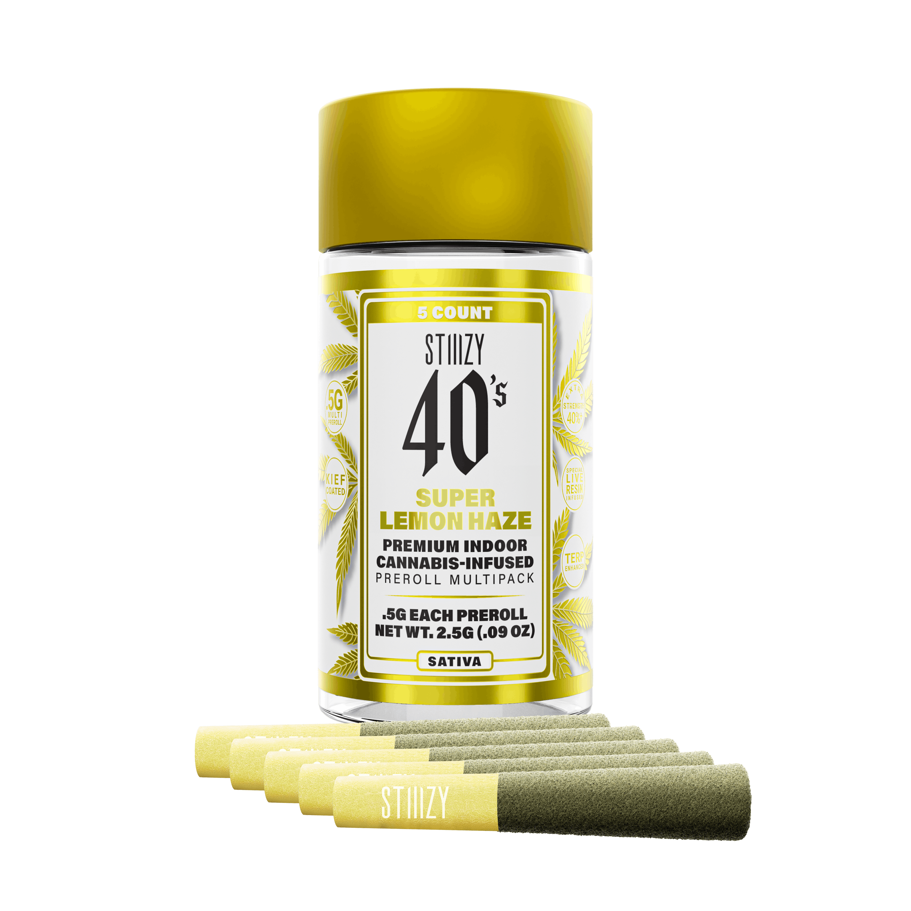 STIIIZY - SUPER LEMON HAZE - .5G 40's Infused Preroll 5 Pack — Infused Pre-Rolls