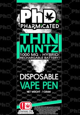 PhD Disposable D9 Vape Cart- 1000 mg - Thin Mintz (H)