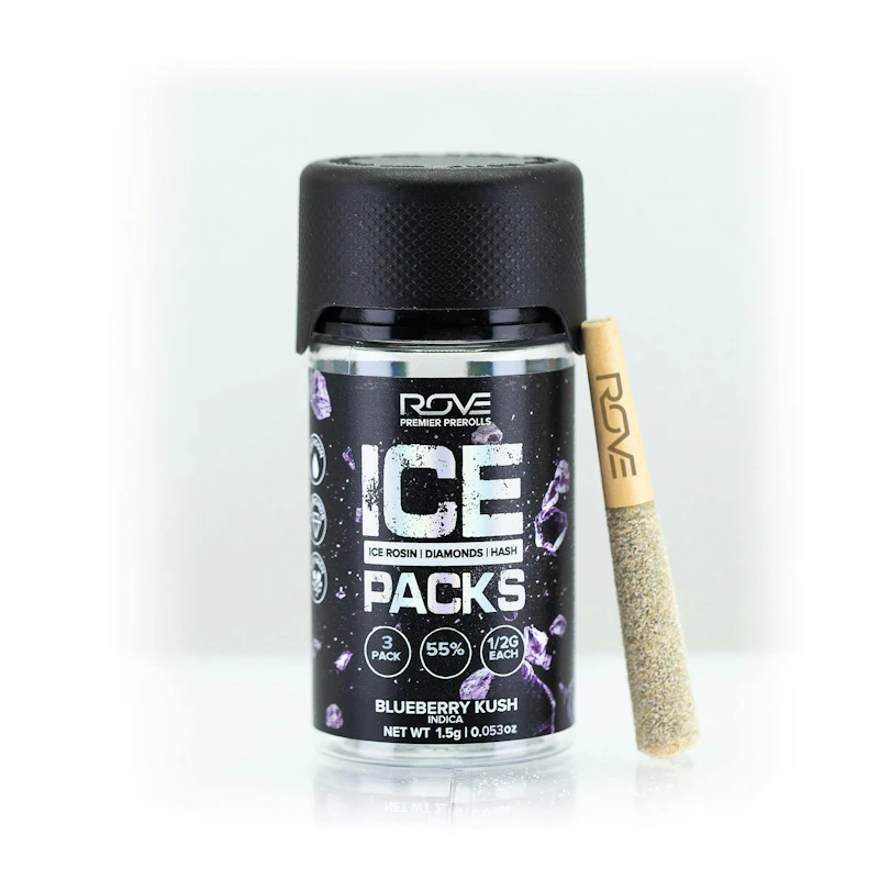 Rove Blueberry Kush · Infused Ice Packs (Rosin, Hash, and Diamonds) · 3x 0.5g, Infused Pre-Rolls