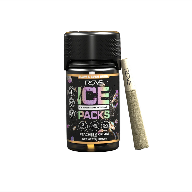 Rove Peaches & Cream · Infused Ice Packs (Rosin, Hash, and Diamonds) · 3x 0.5g, Infused Pre-Rolls
