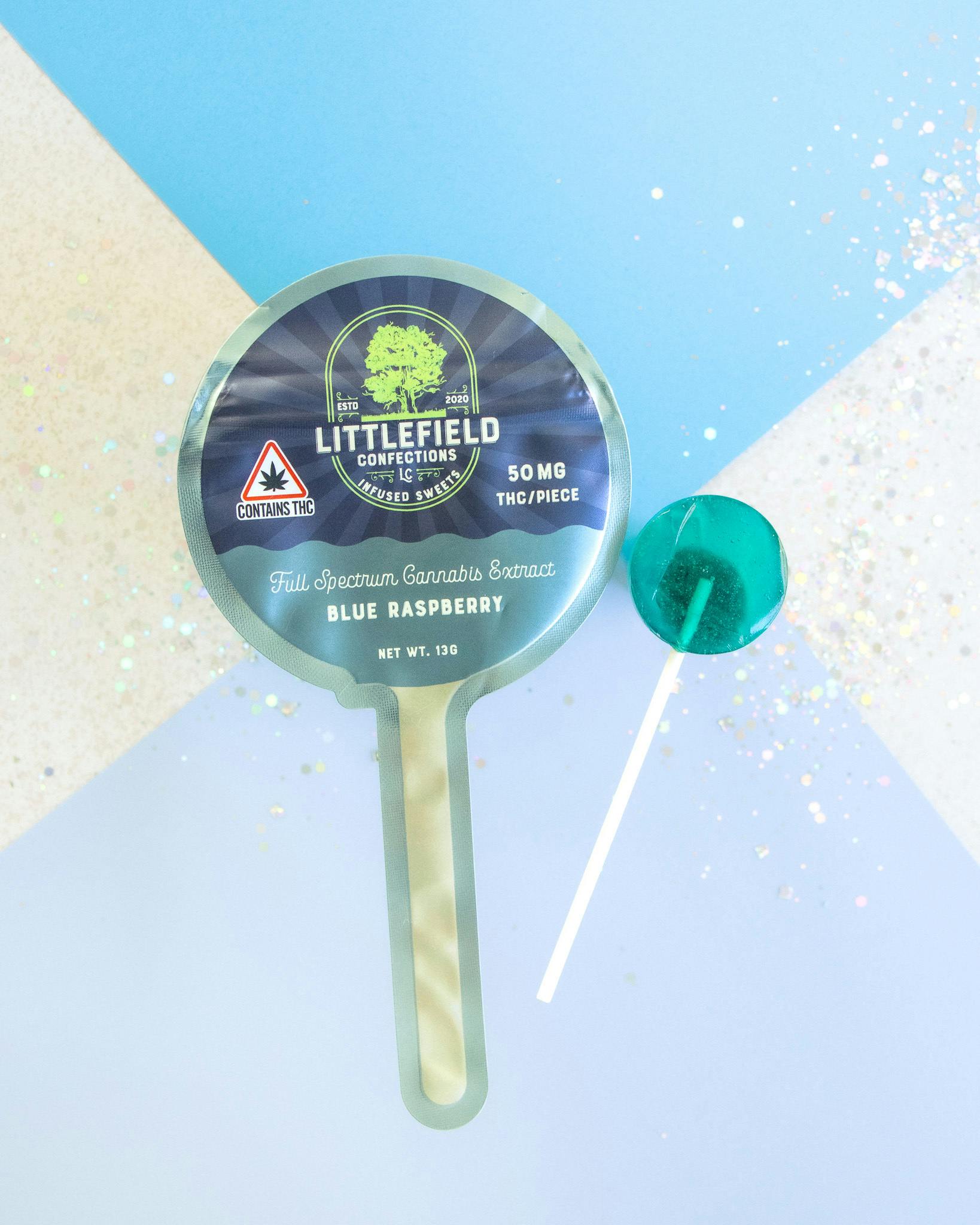 Lollipop Blue Raspberry 50mg THC/ Piece at Curaleaf Dispensary Ellsworth