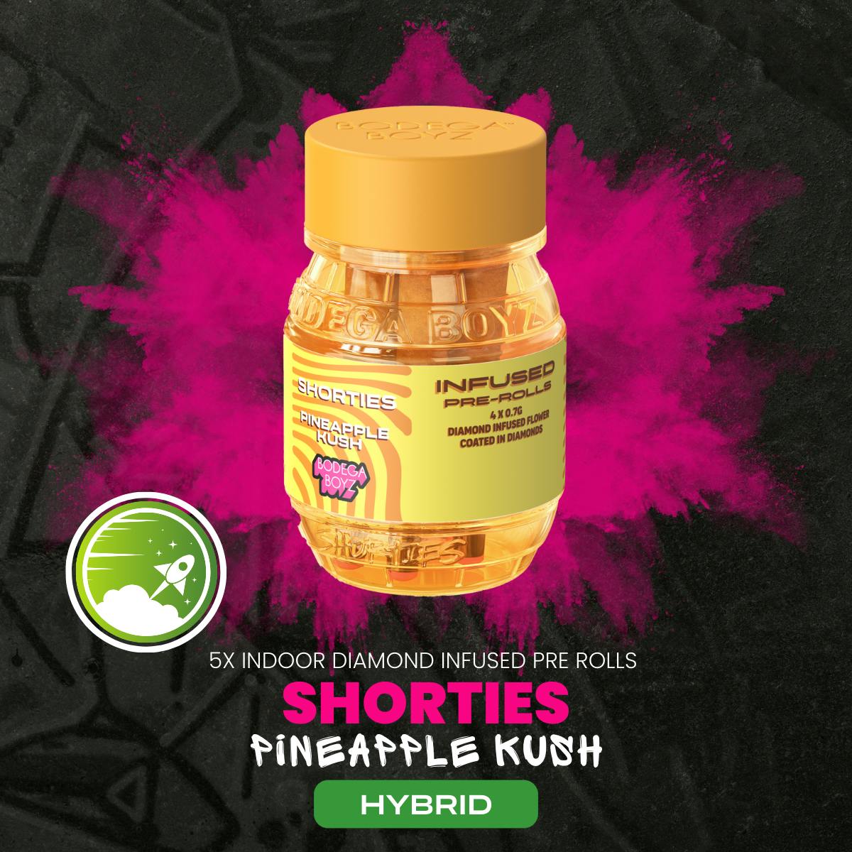 Shorties Pineapple Kush | 4 infused prerolls per Barrel: (HYBRID) | NY by Bodega Boyz
