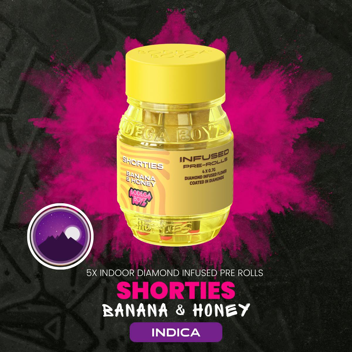 Shorties Bananas & Honey | 4 infused prerolls per Barrel: (INDICA) | NY at Luxus Botanica