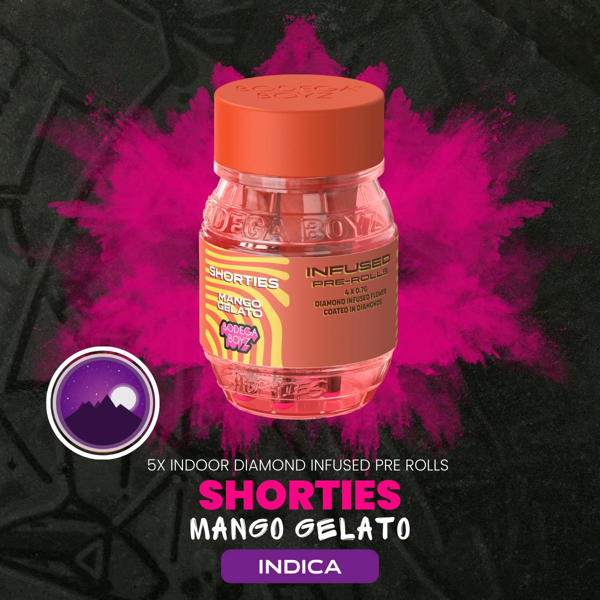 Shorties Mango Gelato | 4 infused prerolls per Barrel: (INDICA) | NY by Bodega Boyz