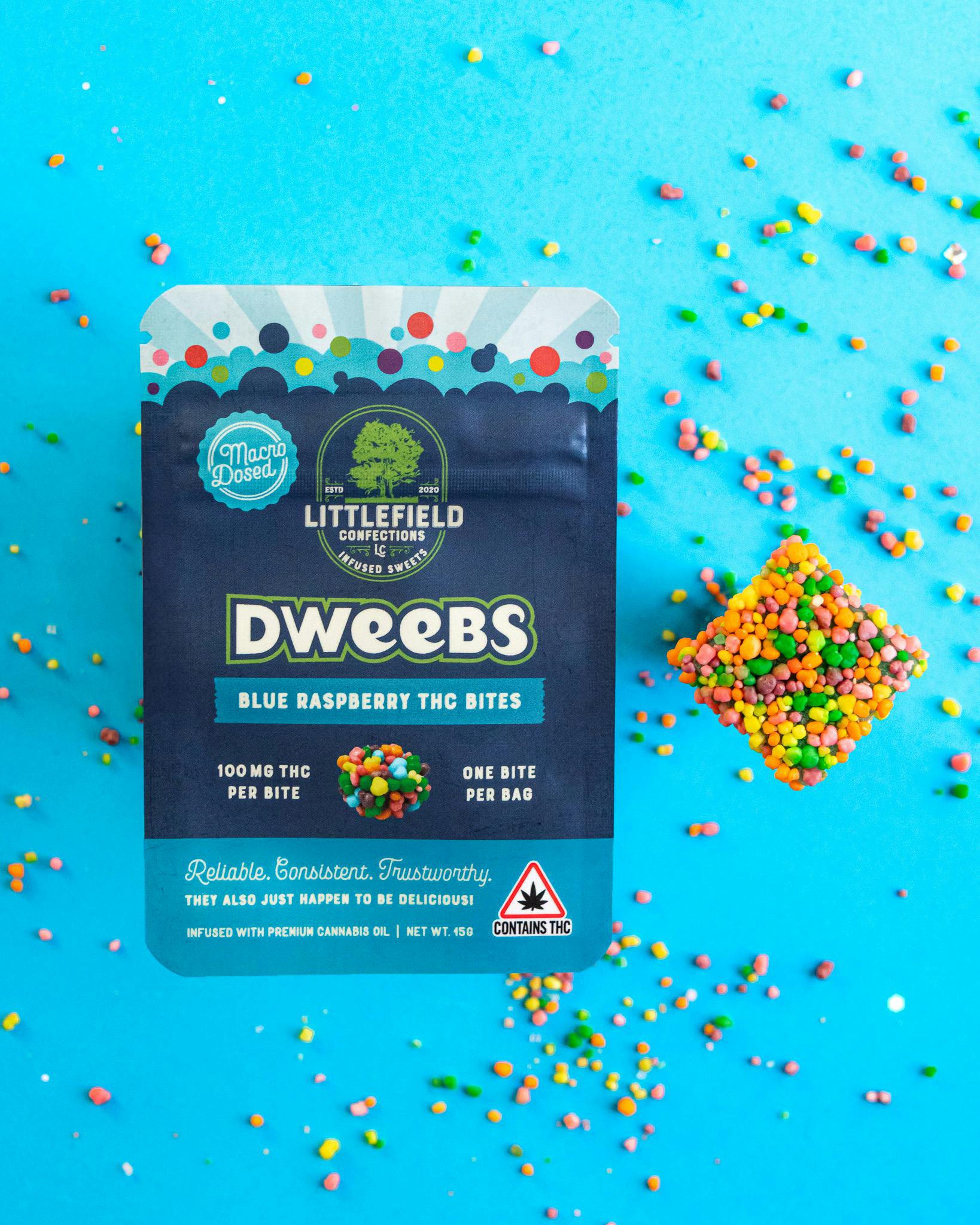 Dweebs Blue Raspberry THC 100mg total by Littlefield Confections