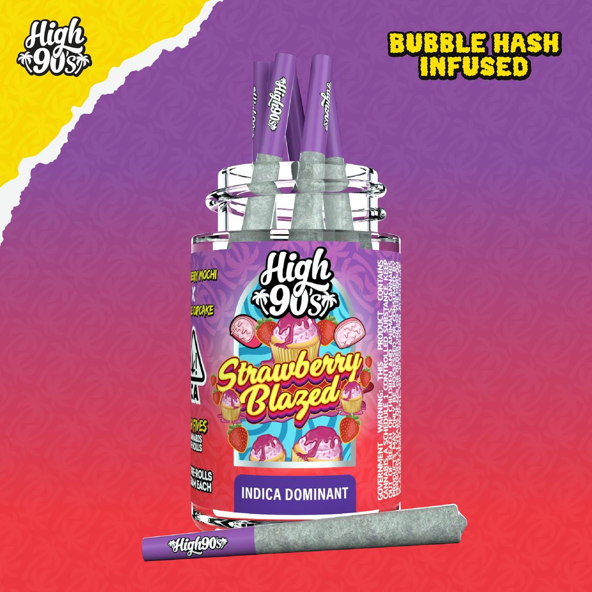 Strawberry Blazed - 0.5g High Fives Bubble Hash Infused Pre-Rolls 5 ...